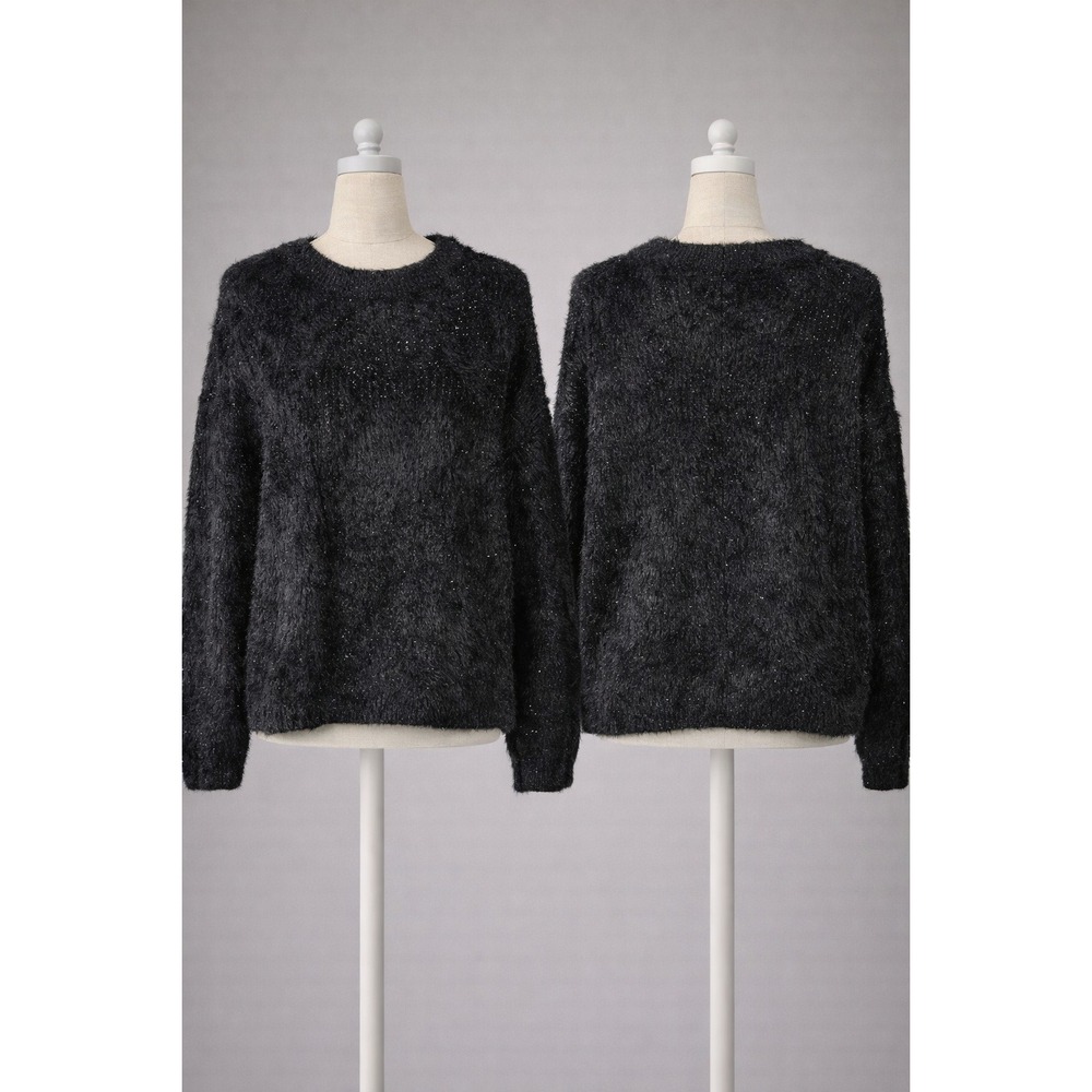 FRNCH Paris Womens Black Sparkle Eyelash Knit Sweater Crew Neck‎ MS18-234 M/L